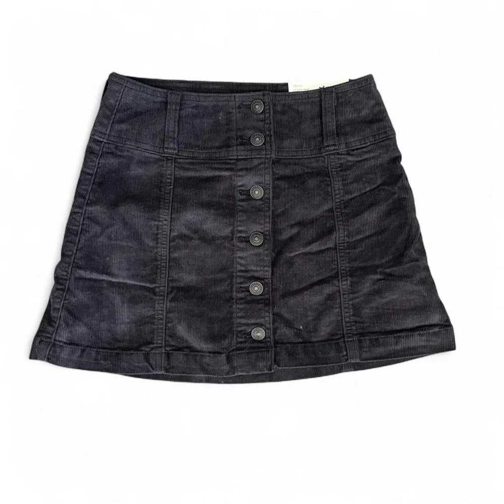 American Eagle Black Corduroy Mini Skirt Size 00 High Rise A-Line NWT